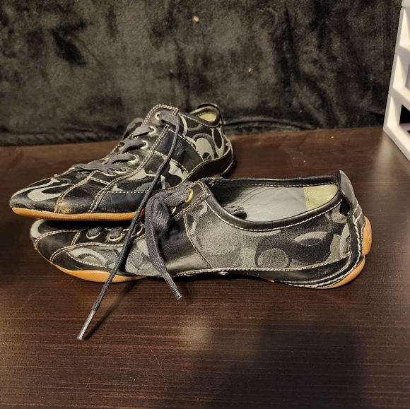Coach Shoes - Vintage Coach Kirby sateen signature logo sneakers in black and gray 9M